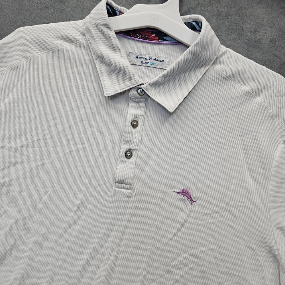 Tommy Bahama IslandZone Mens XL White Supima Cotton Blend Marlin Polo Shirt
